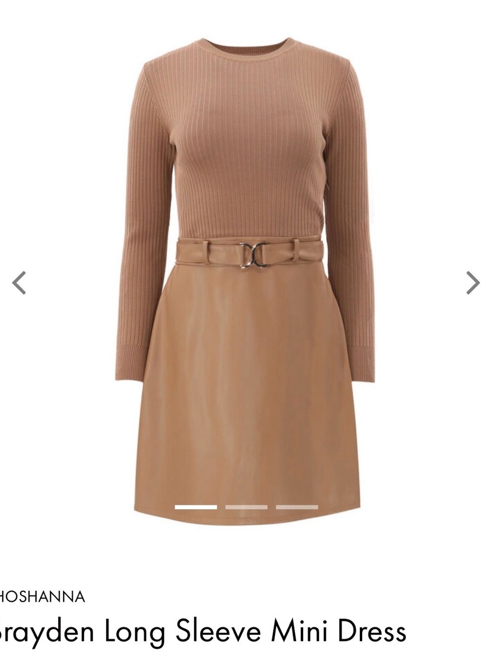 Shoshanna Brayden Long Sleeve Mini Dress Camel Ribbed Knit Belted Size M